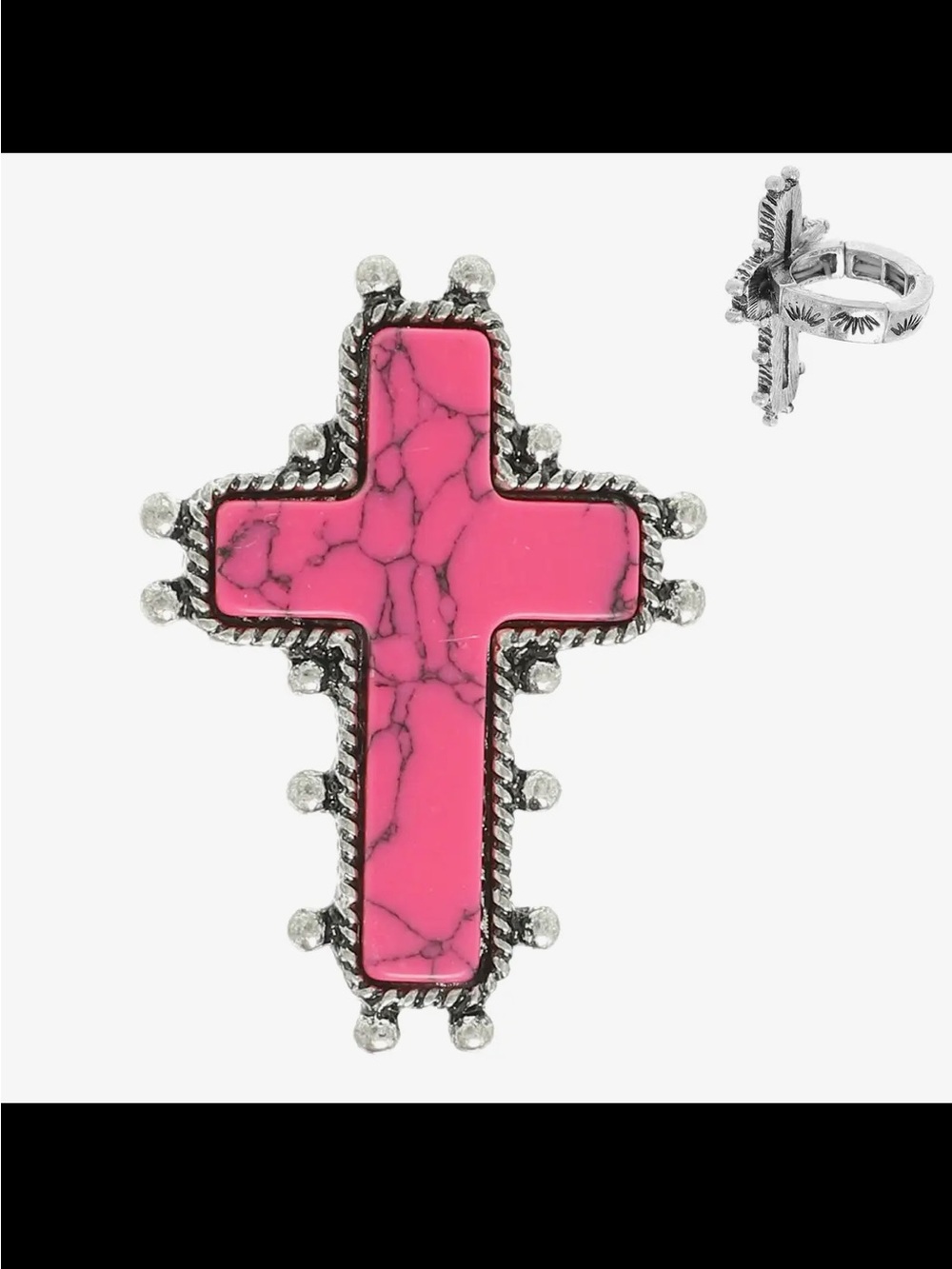 Pink Stone Cross Ring - Women's Jewelry